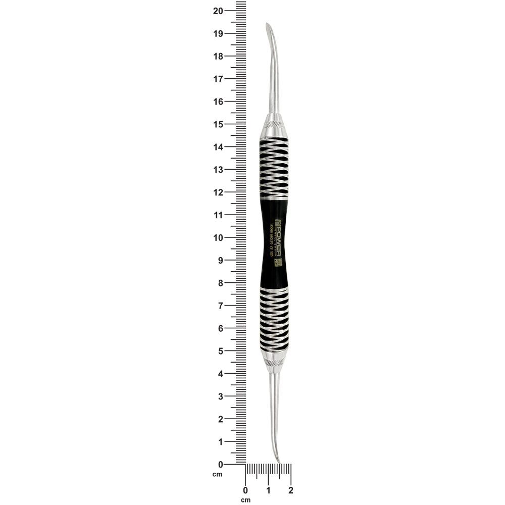 Power periosteal elevator Molt #9 Black Edition shown next to ruler for length reference
