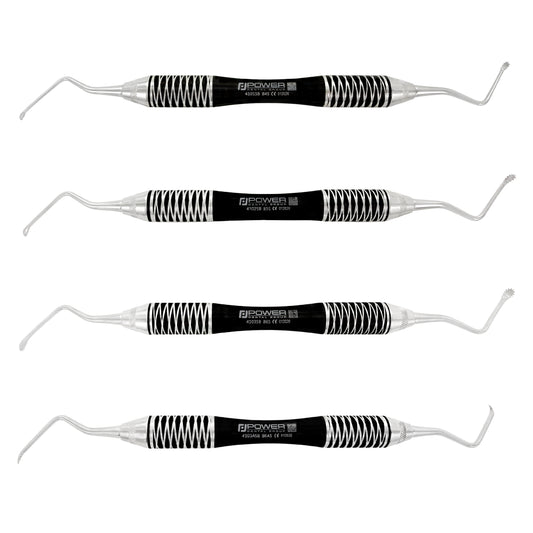 Power Serrated Surgical Lucas Curette Kit, set of four with premium black ergonomic handles