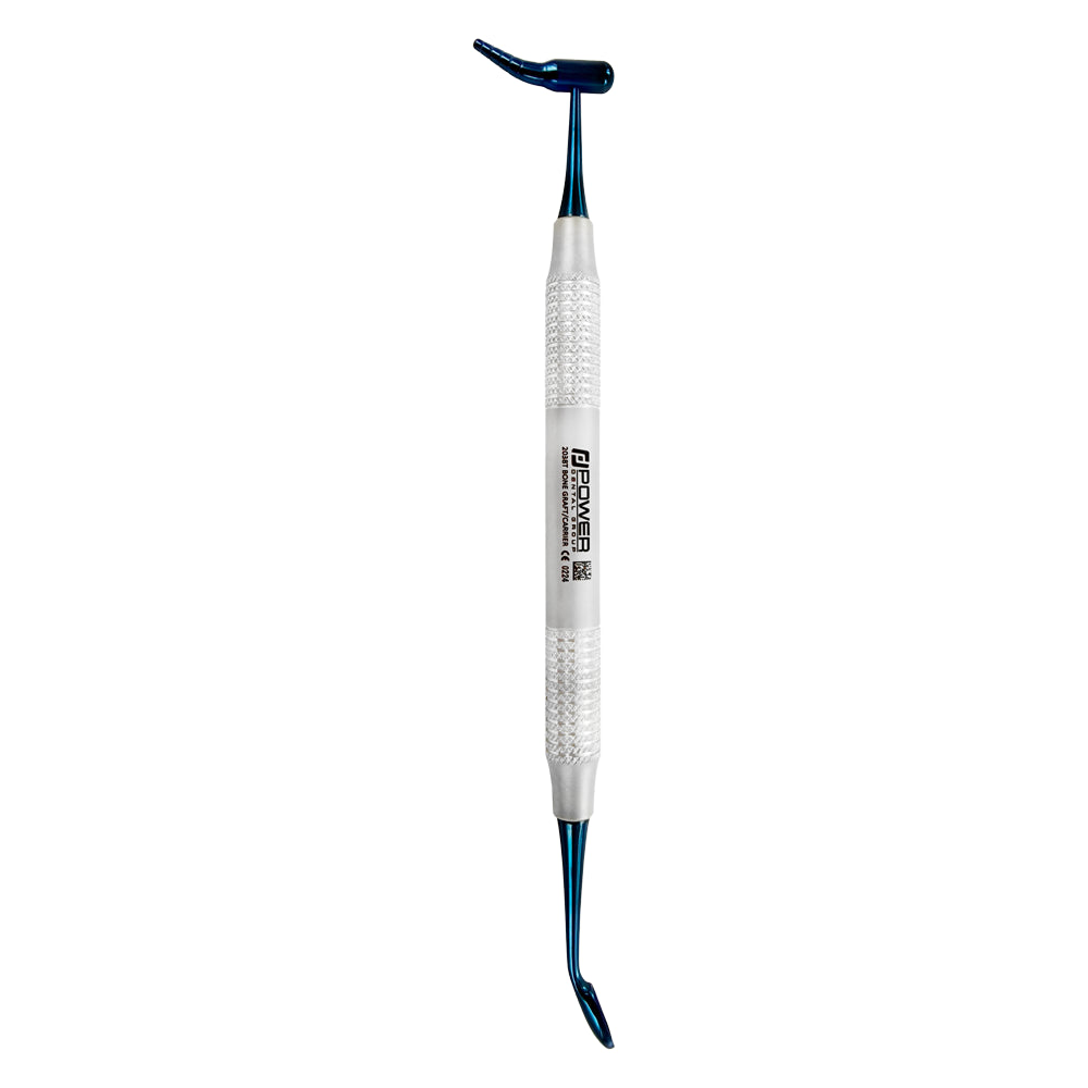 Full vertical view of the Power Sinus Bone Graft Packer & Carrier (2–10 mm), double-ended titanium instrument