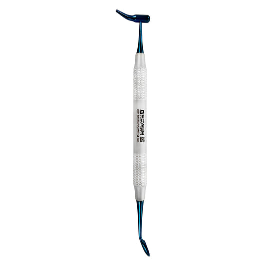 Full vertical view of the Power Sinus Bone Graft Packer & Carrier (2–10 mm), double-ended titanium instrument