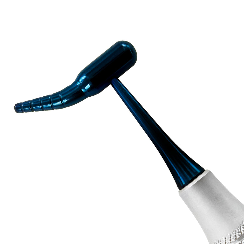 Close-up of the curved depth-marked packer tip on the Power Sinus Bone Graft Packer & Carrier, titanium
