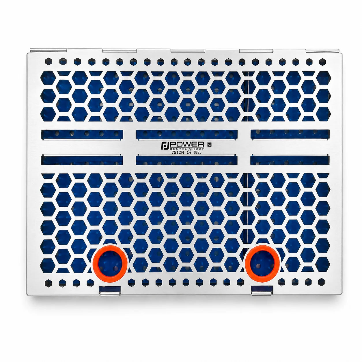 Power Surgical Cassette closed top view with honeycomb perforation pattern and stainless steel body