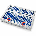Power Surgical Cassette closed angled view stainless steel utility cassette with honeycomb perforation and silicone retention