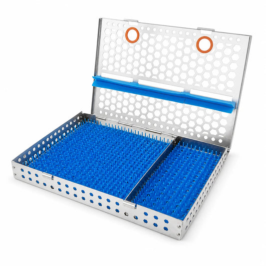 Power Surgical Cassette with partition and accessory rack open empty stainless steel cassette for 15 plus instruments