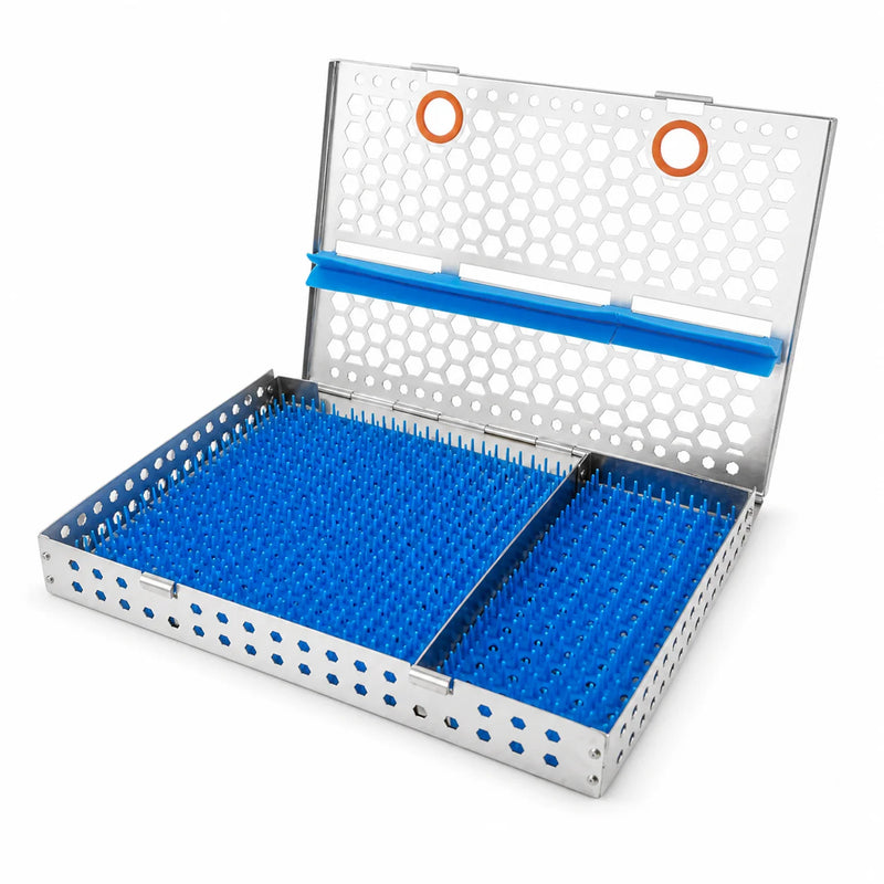 Power Surgical Cassette with partition and accessory rack open empty stainless steel cassette for 15 plus instruments