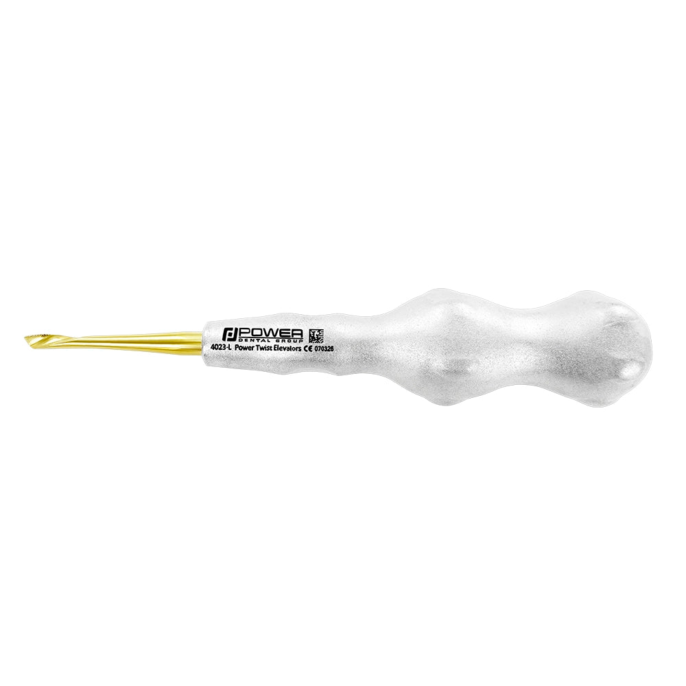 Side profile of Power Twist Heavy Duty 4 mm straight-left dental elevator
