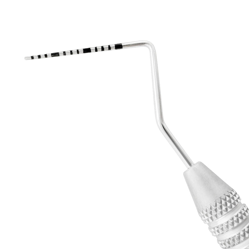 Close-up of Power UNC15 Probe (1–15 mm), 1EZ showing angled working end and color-coded millimeter markings