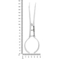 Rubber dam clamp forceps #4 pattern beside a ruler showing the 7 in (17.5 cm) size