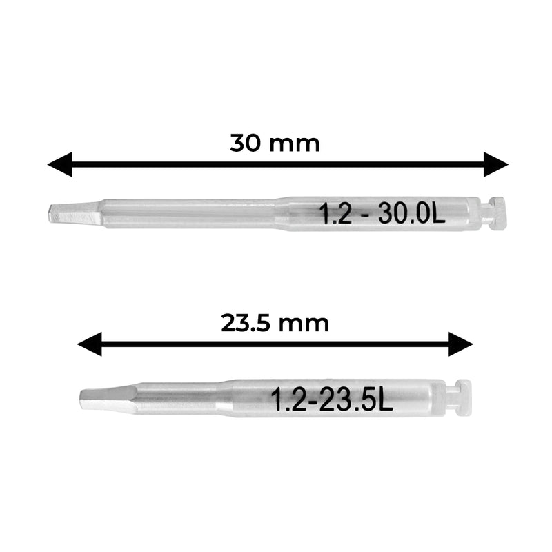 SD-Torque Handpiece 1.2 mm drivers in 23.5 mm and 30 mm lengths