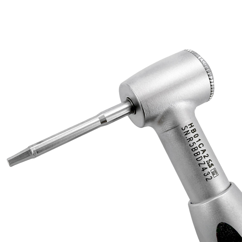 Close-up of SD-Torque Handpiece contra-angle head with 1.2 mm driver installed