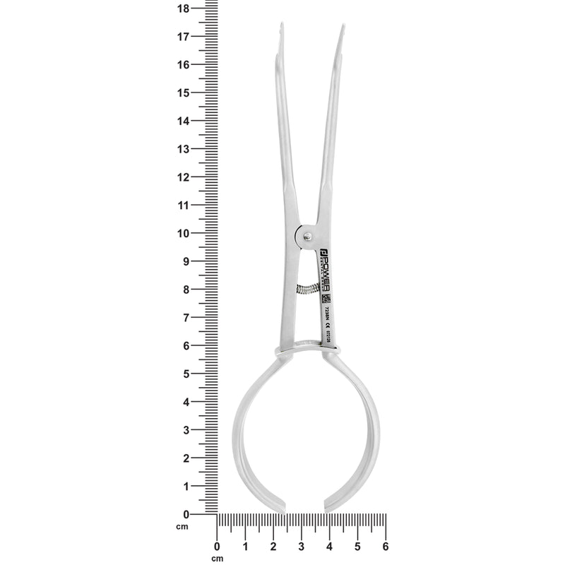 Instrument from the 5531S matrix and rubber dam forceps kit photographed with a ruler for scale