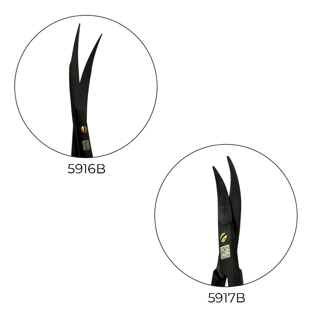 Close-up of 5916B Goldman-Fox double curved and 5917B LaGrange Super Cut Suture Scissors tips