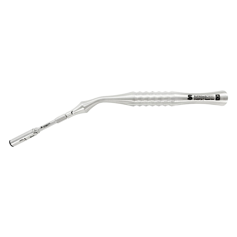 Supremo bone scraper set curved handle for cortical bone collection and grafting, full instrument on white background