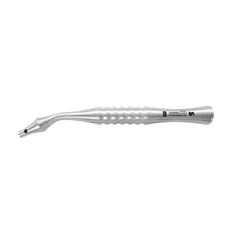 Supremo bone scraper curved handle side view for improved intraoral access during grafting procedures