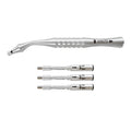 Supremo bone scraper set with curved handle and three interchangeable scraper tips (box of 3) for autogenous bone harvesting