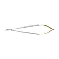 Horizontal view of 18 cm Supremo Castroviejo micro-curved scissors, Gold Edition, SKU S0081