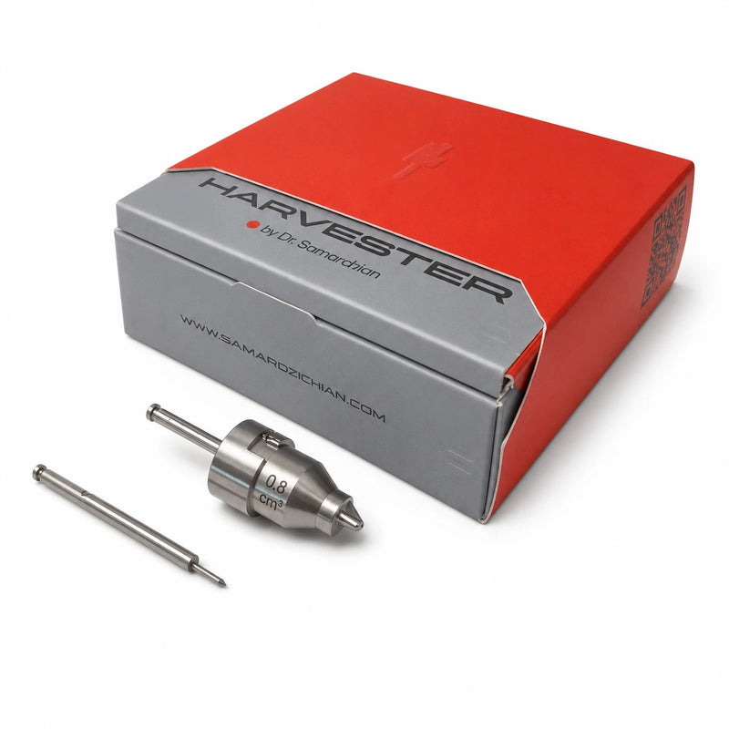 Supremo Harvester Circular Bone Scraper Kit with box, Harvester device, and pilot drill