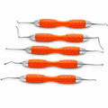 Five Ricardo Kern tunneling instruments with orange OCTOPUS silicone handles