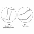 Close-up tips of Supremo Tunneling Kit Ricardo Kern instruments #4 Spatula-Style Release Instrument and #5 Papilla Lifter