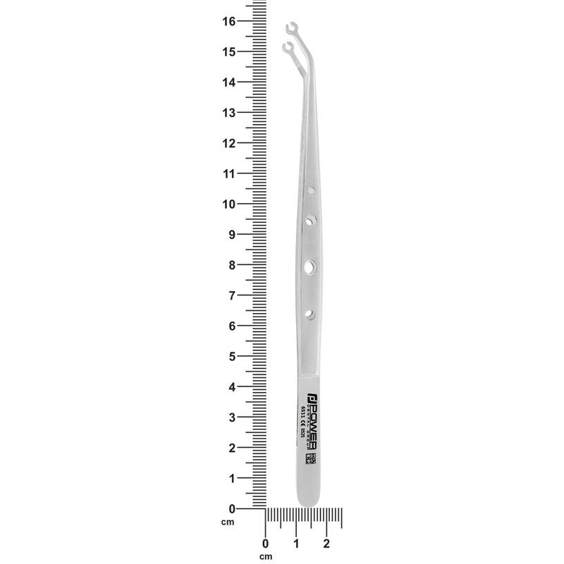 Measurement view showing 16 cm (6.3 in) overall length of Suture Corn Tissue Forceps – SKU 6511