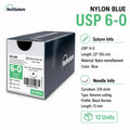 Techsuture Nylon Blue Suture USP 6-0 with 13 mm 3/8 circle Black Narrow reverse-cutting needle, 22 in (55 cm), box of 12