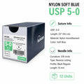 Techsuture Nylon Soft Blue Suture USP 5-0 with 15 mm 3/8 circle Black Regular needle specifications