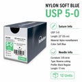 Techsuture Nylon Soft Blue Suture USP 5-0 with 17 mm 3/8 circle Black Regular needle specifications