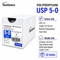 Techsuture Polypropylene Non-Absorbable Suture – USP 5-0, 15 mm 3/8 Circle Black Regular, 22 in (55 cm), Box of 12