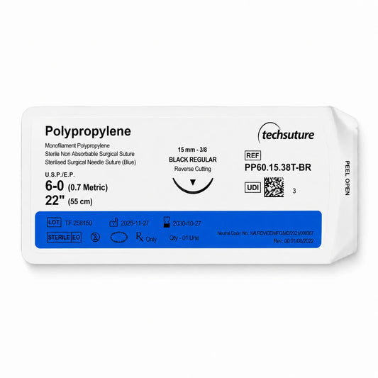 Techsuture Polypropylene Non-Absorbable Suture sachet – USP 5-0, 15 mm 3/8 Circle Black Regular, 22 in (55 cm)